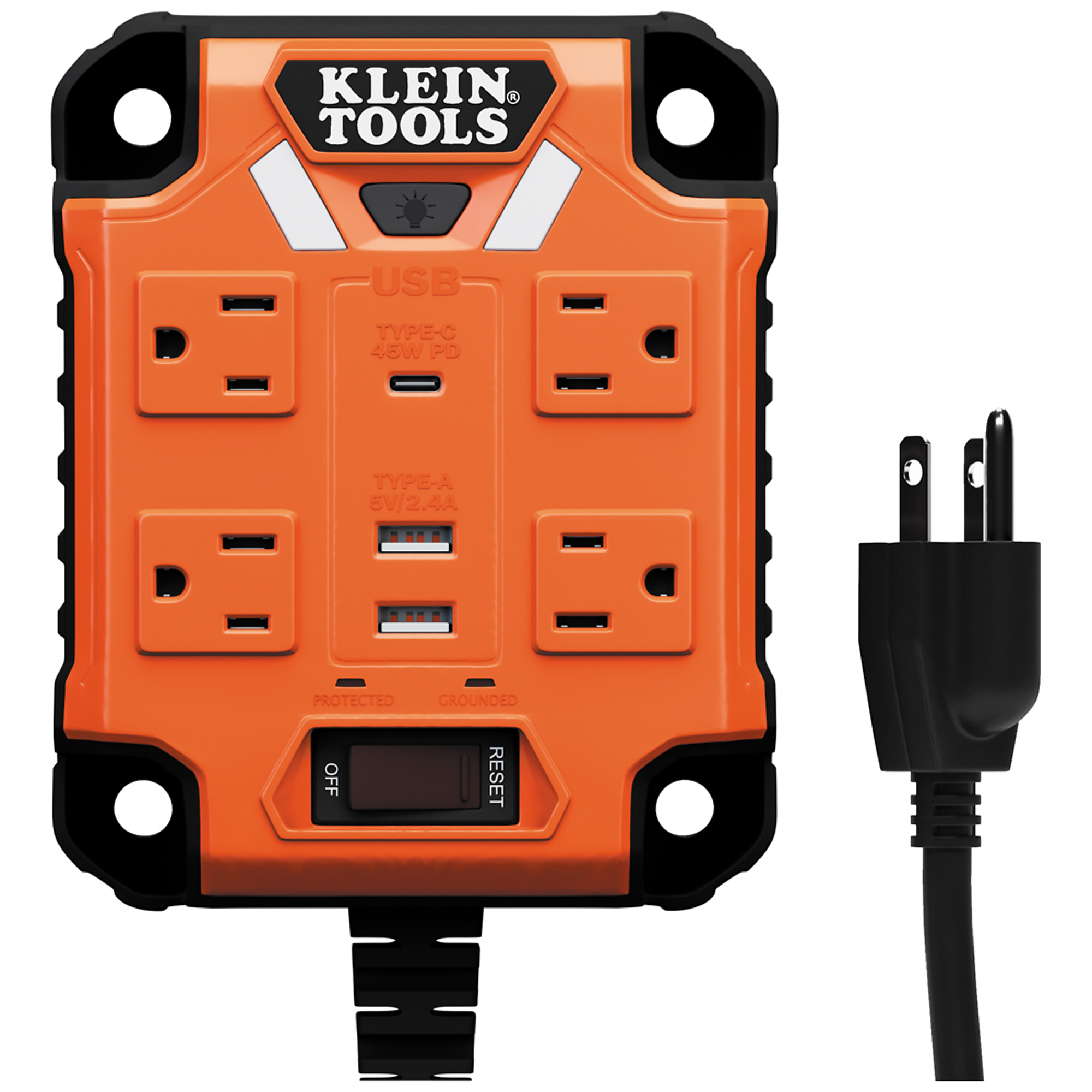 Klein Tools, Magnetic Mounted Power Strip, LED Lights, Cord Length 5 ft, Cable Gauge 14 Amps 15 Model# 29601